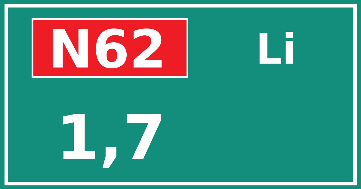 Hectometerbord N62 1,7 zijde Li
