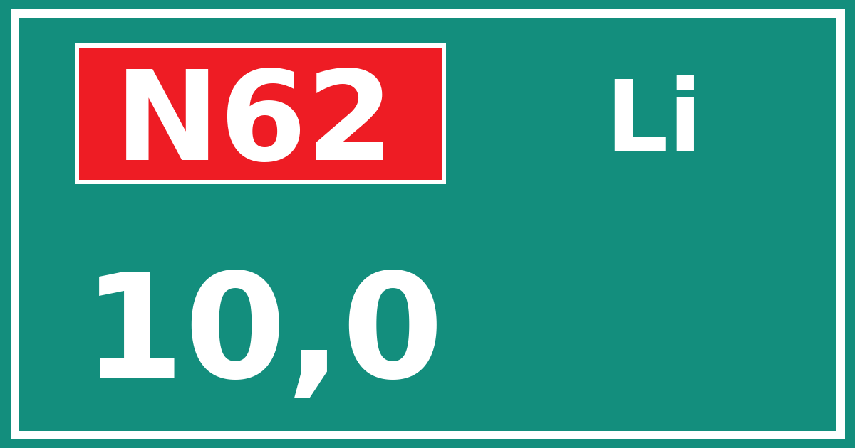 Hectometerbord N62 10,0 zijde Li