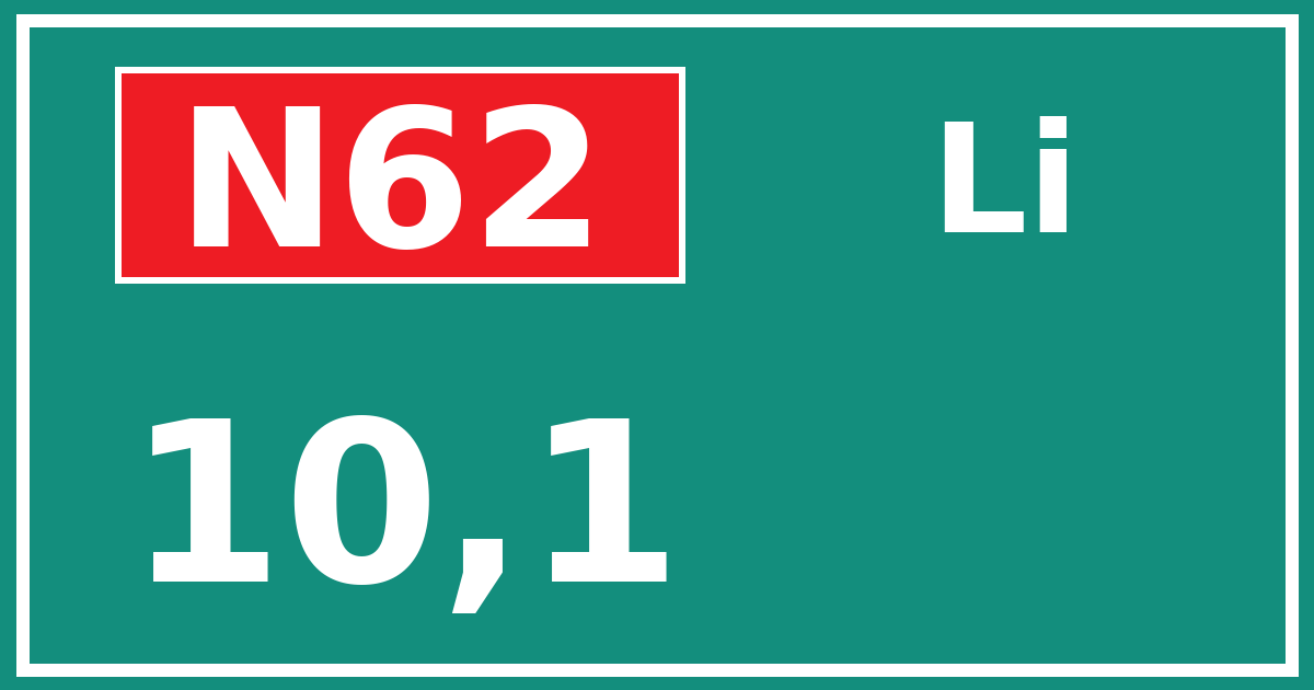 Hectometerbord N62 10,1 zijde Li