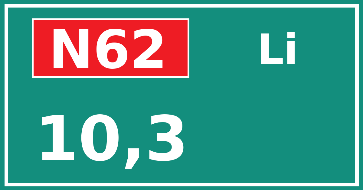 Hectometerbord N62 10,3 zijde Li