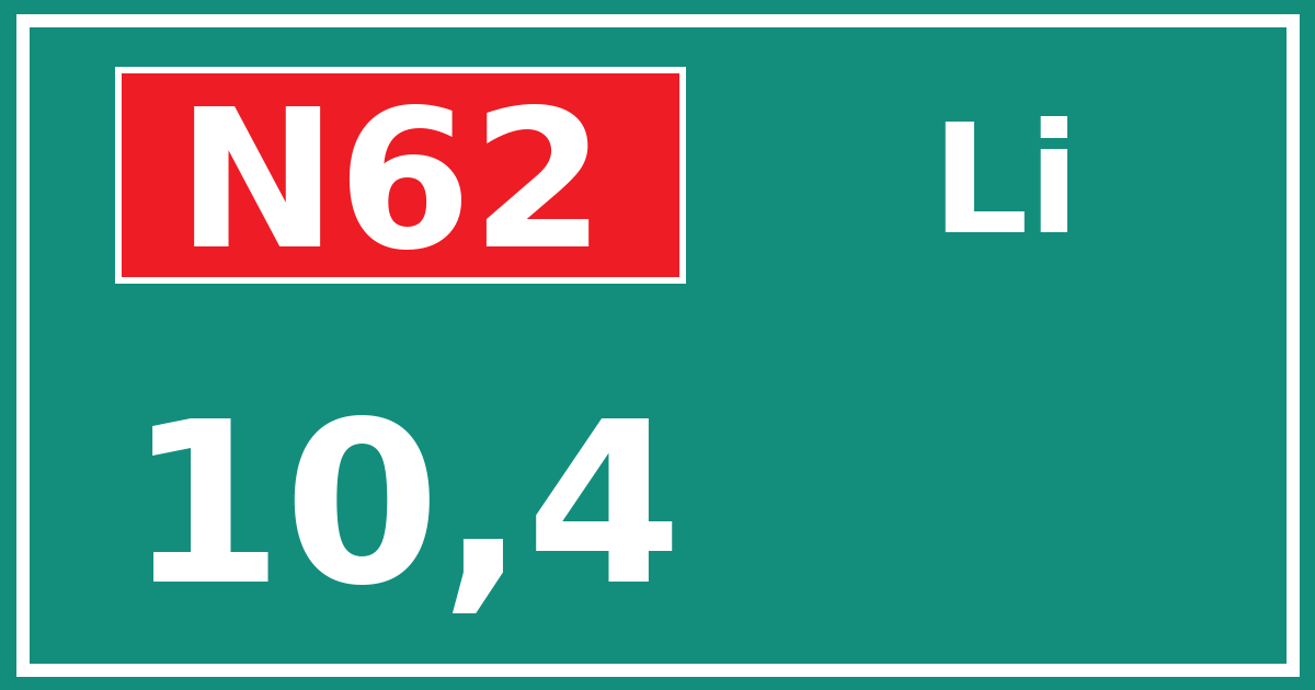 Hectometerbord N62 10,4 zijde Li