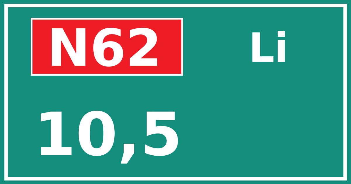 Hectometerbord N62 10,5 zijde Li