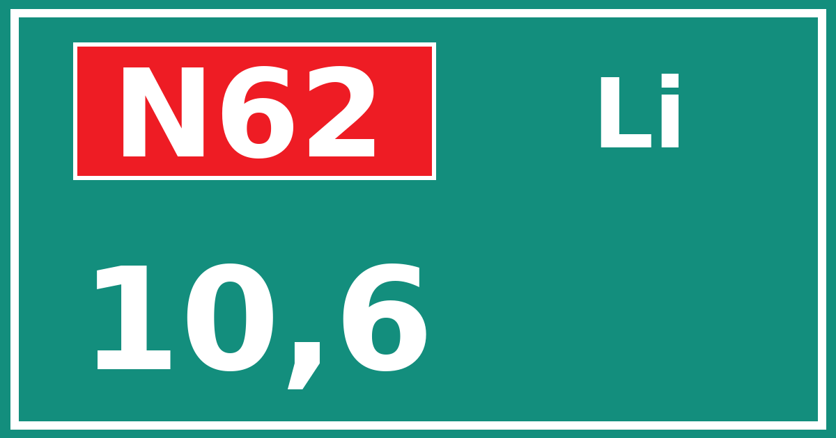 Hectometerbord N62 10,6 zijde Li