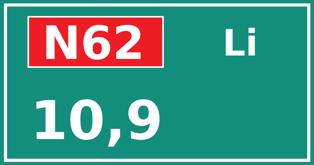 Hectometerbord N62 10,9 zijde Li