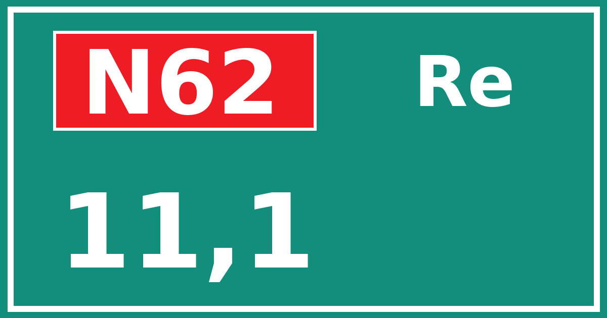 Hectometerbord N62 11,1 zijde Re