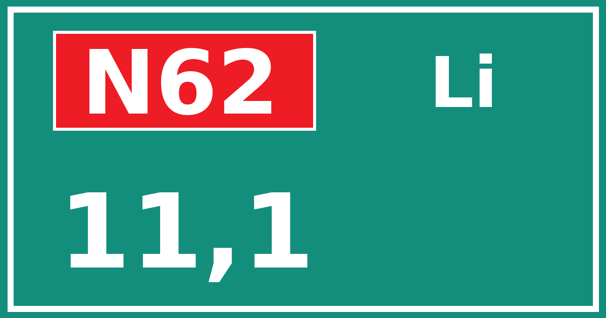 Hectometerbord N62 11,1 zijde Li