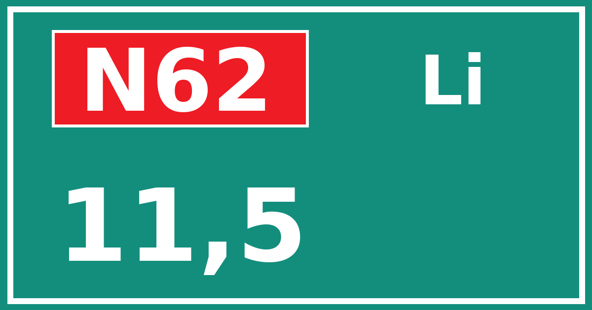 Hectometerbord N62 11,5 zijde Li