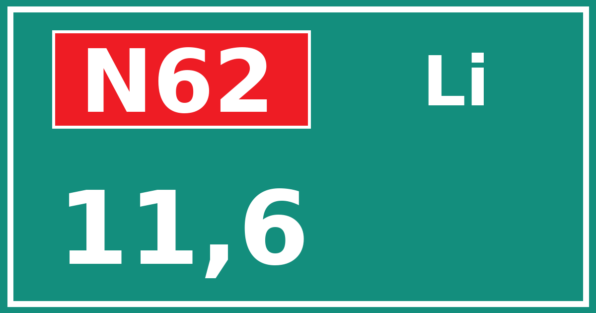 Hectometerbord N62 11,6 zijde Li