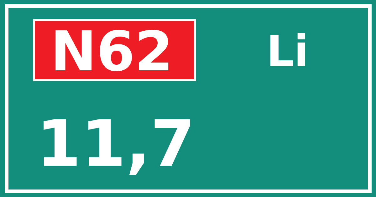 Hectometerbord N62 11,7 zijde Li