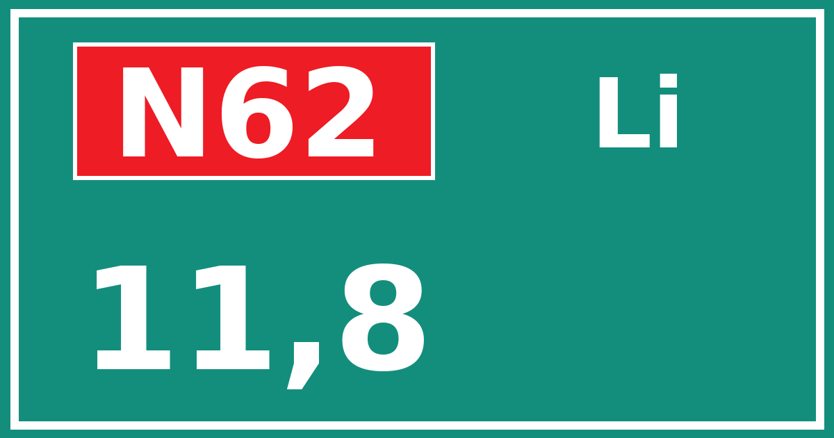 Hectometerbord N62 11,8 zijde Li