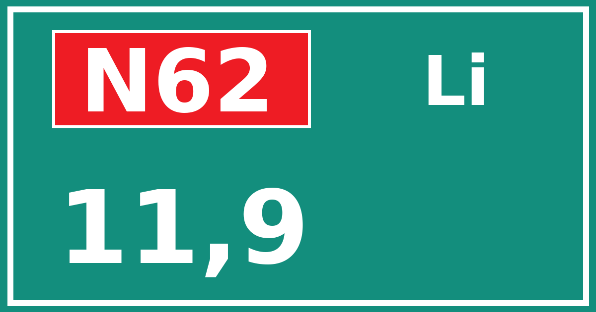 Hectometerbord N62 11,9 zijde Li