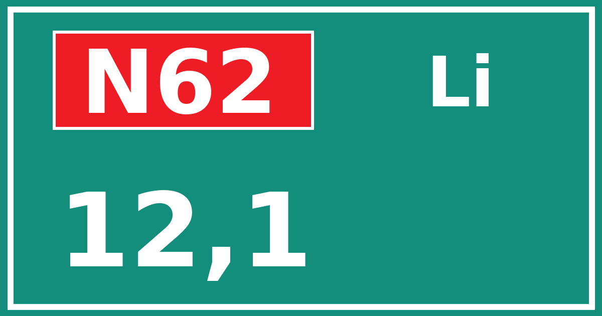 Hectometerbord N62 12,1 zijde Li