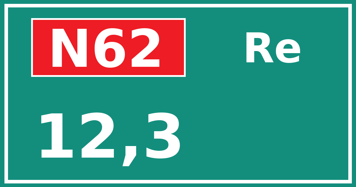 Hectometerbord N62 12,3 zijde Re