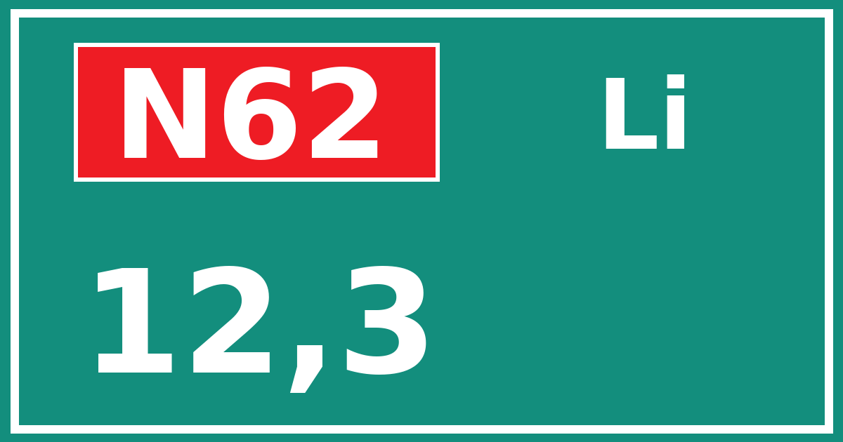Hectometerbord N62 12,3 zijde Li
