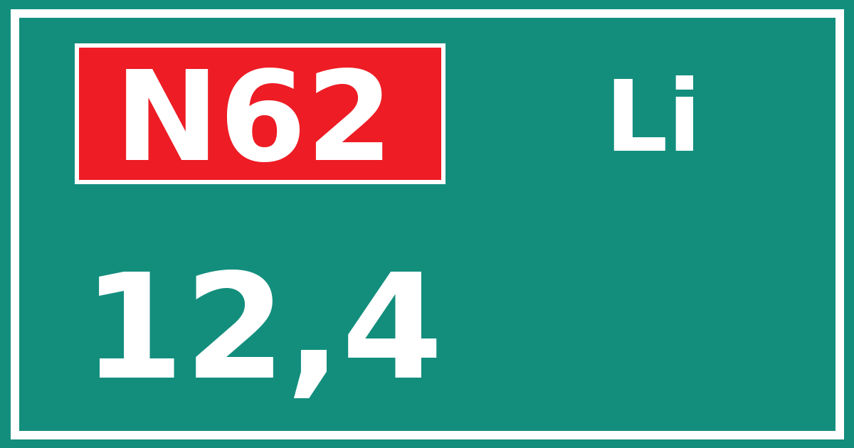 Hectometerbord N62 12,4 zijde Li