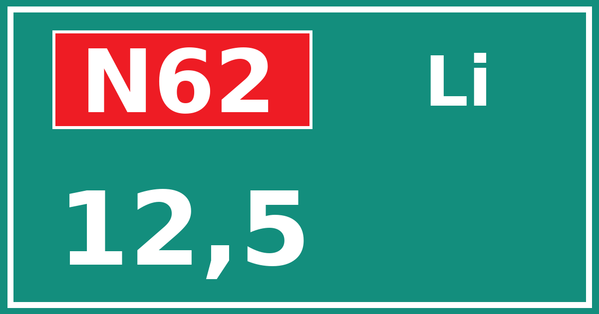 Hectometerbord N62 12,5 zijde Li