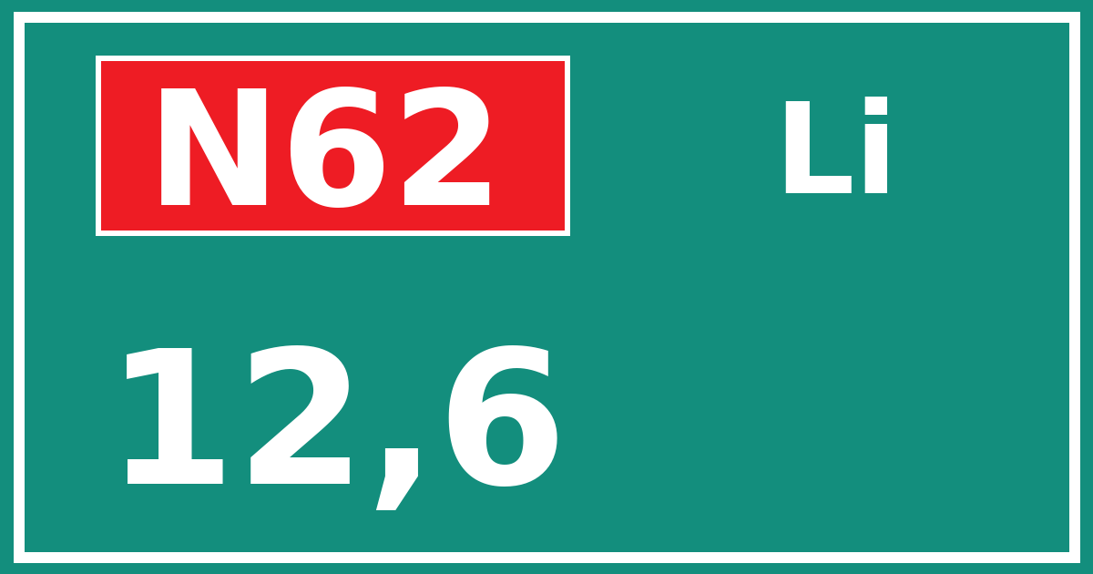 Hectometerbord N62 12,6 zijde Li