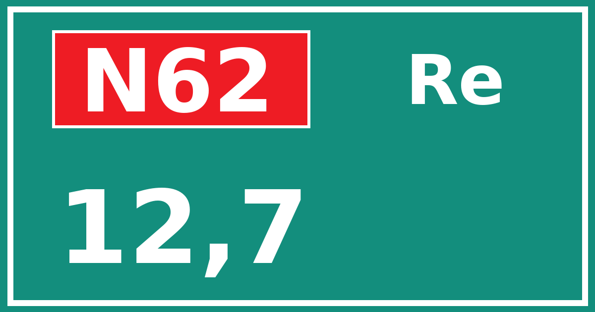 Hectometerbord N62 12,7 zijde Re