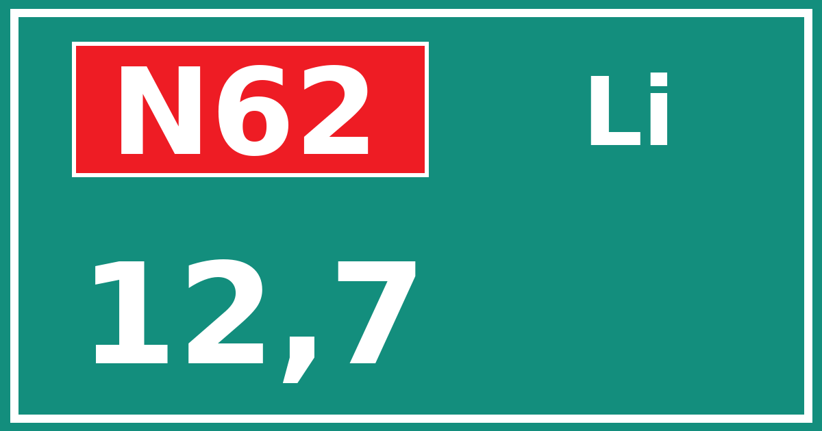 Hectometerbord N62 12,7 zijde Li