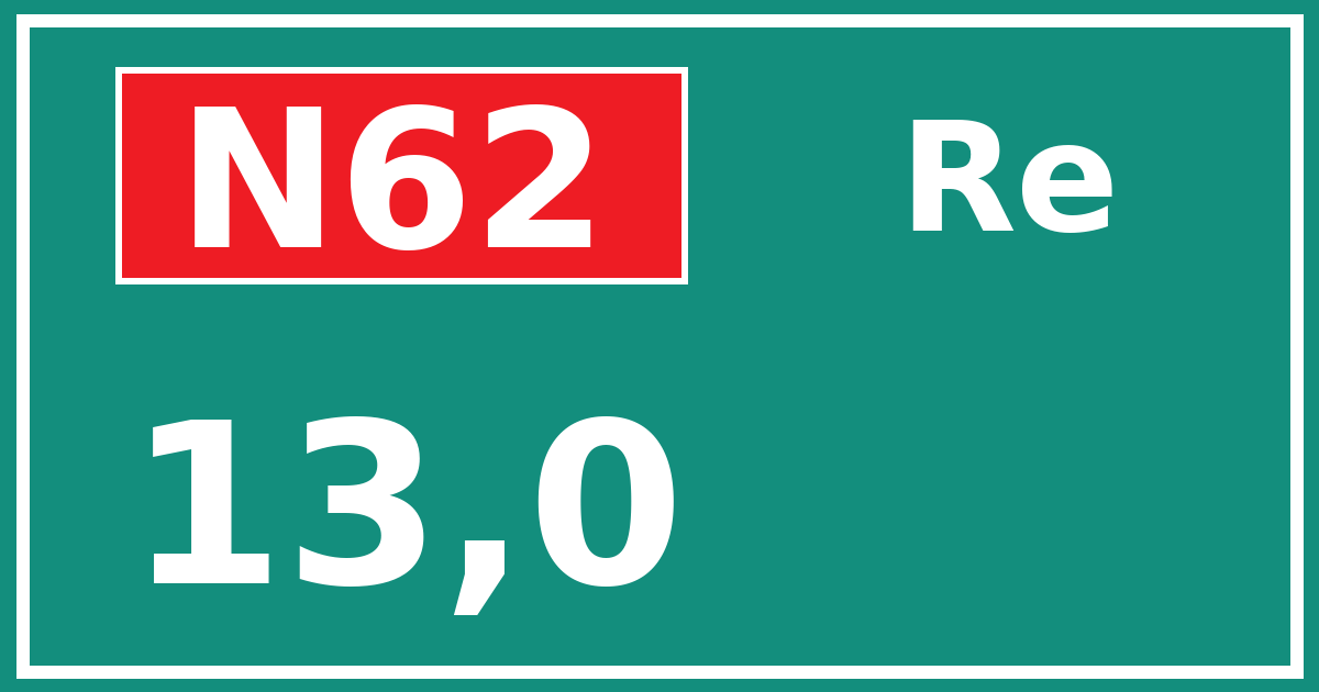 Hectometerbord N62 13,0 zijde Re