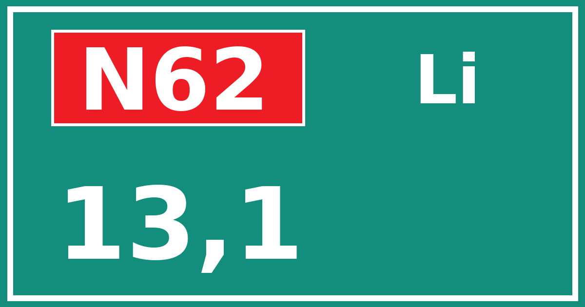 Hectometerbord N62 13,1 zijde Li