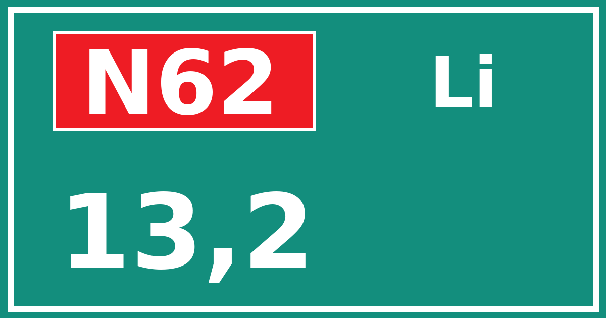 Hectometerbord N62 13,2 zijde Li