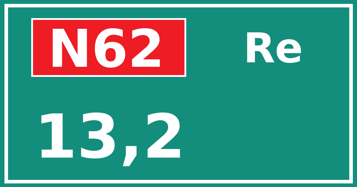 Hectometerbord N62 13,2 zijde Re