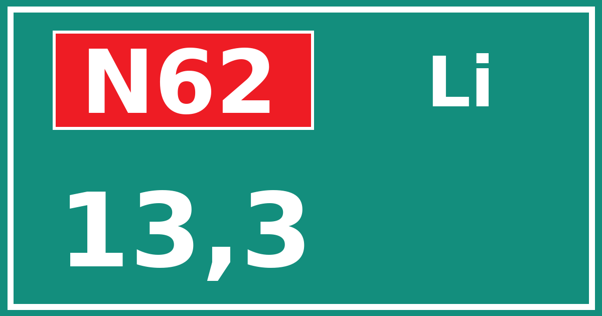 Hectometerbord N62 13,3 zijde Li