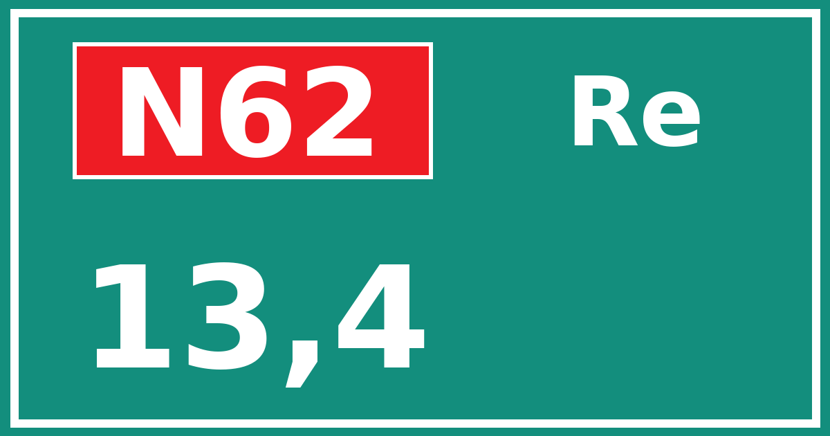 Hectometerbord N62 13,4 zijde Re