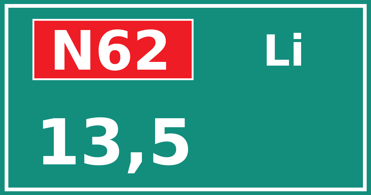 Hectometerbord N62 13,5 zijde Li