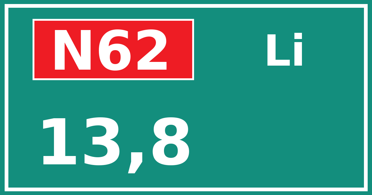 Hectometerbord N62 13,8 zijde Li