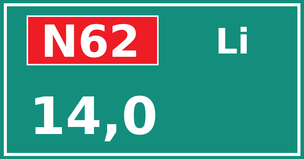 Hectometerbord N62 14,0 zijde Li