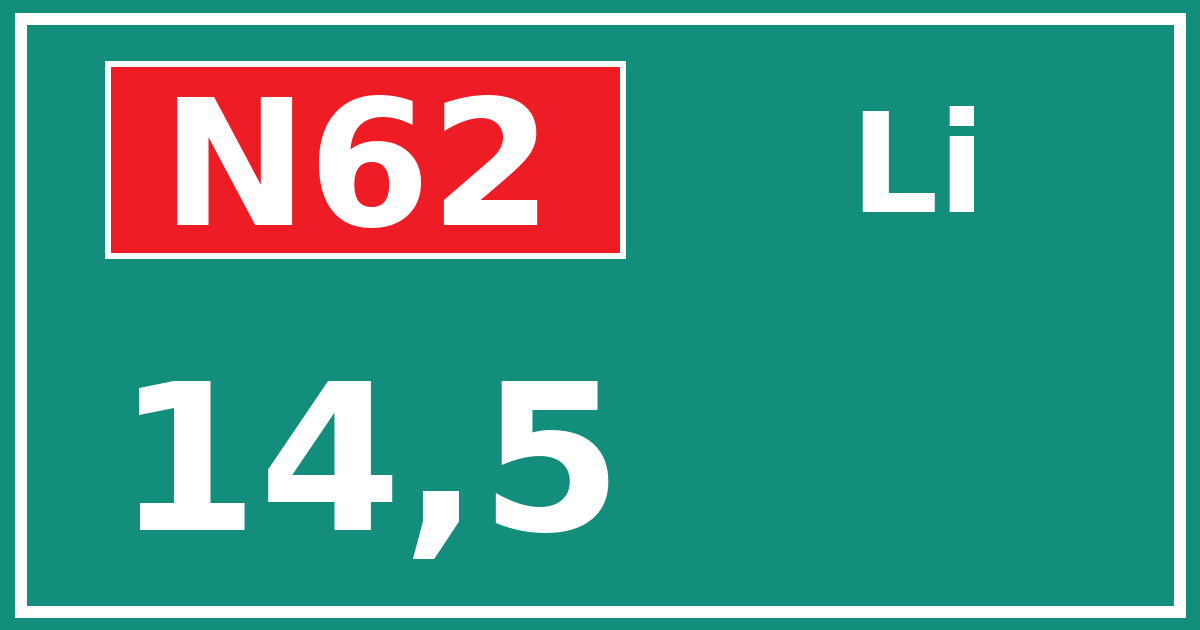 Hectometerbord N62 14,5 zijde Li