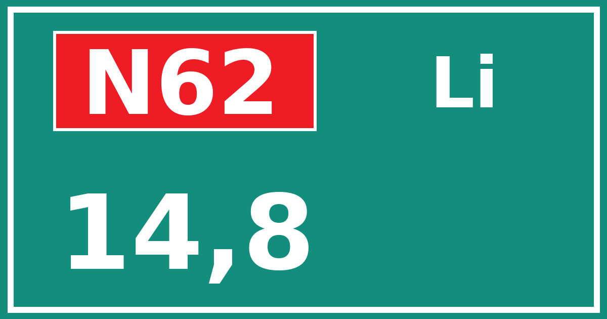 Hectometerbord N62 14,8 zijde Li