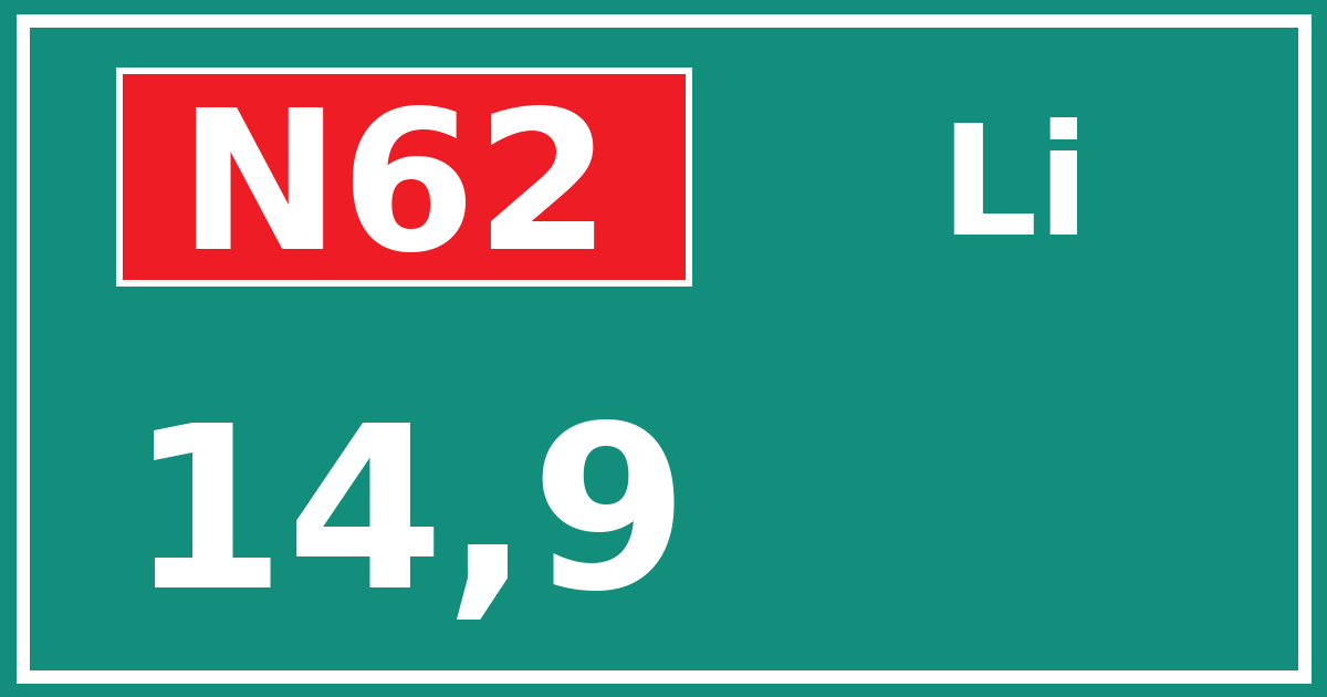 Hectometerbord N62 14,9 zijde Li