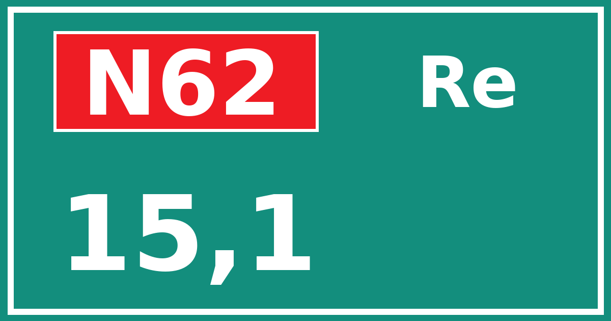 Hectometerbord N62 15,1 zijde Re