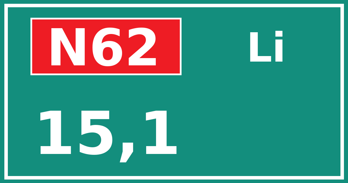 Hectometerbord N62 15,1 zijde Li