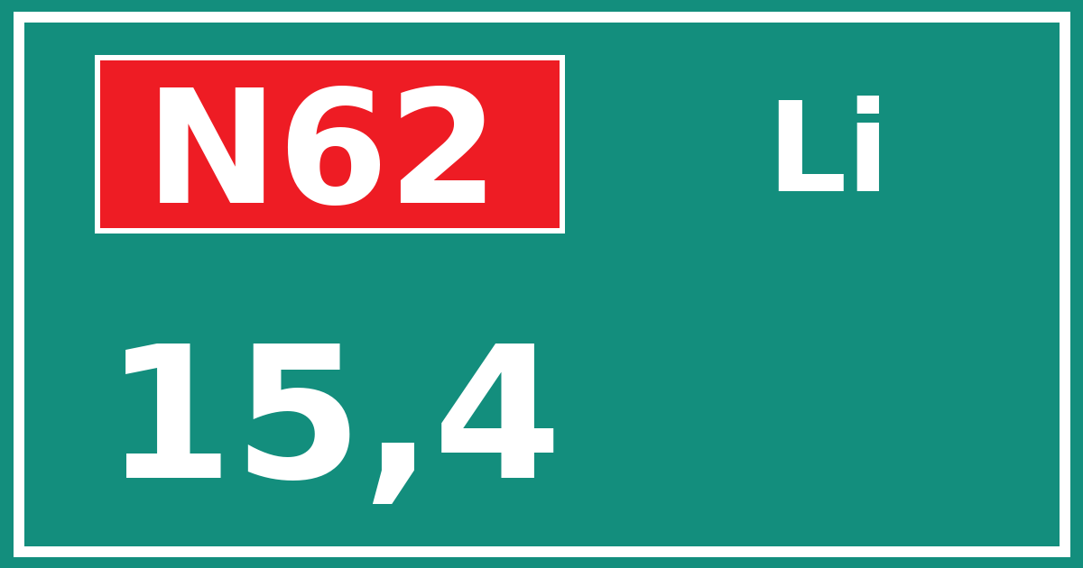 Hectometerbord N62 15,4 zijde Li