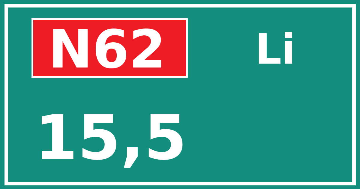 Hectometerbord N62 15,5 zijde Li
