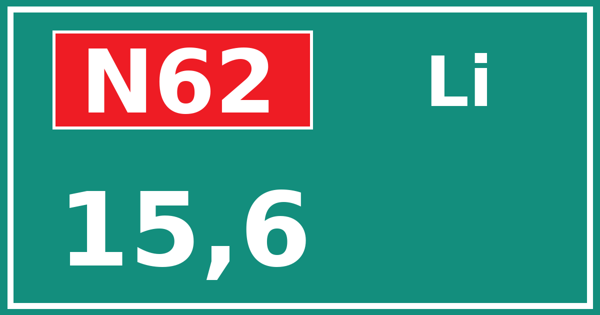 Hectometerbord N62 15,6 zijde Li