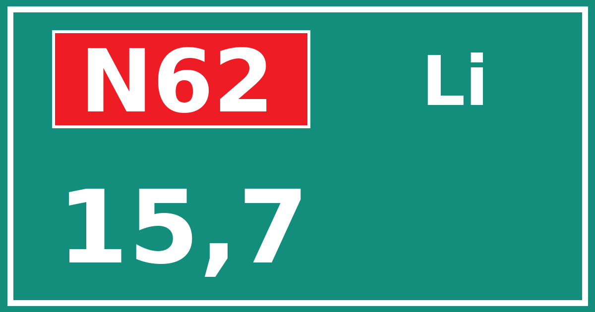 Hectometerbord N62 15,7 zijde Li