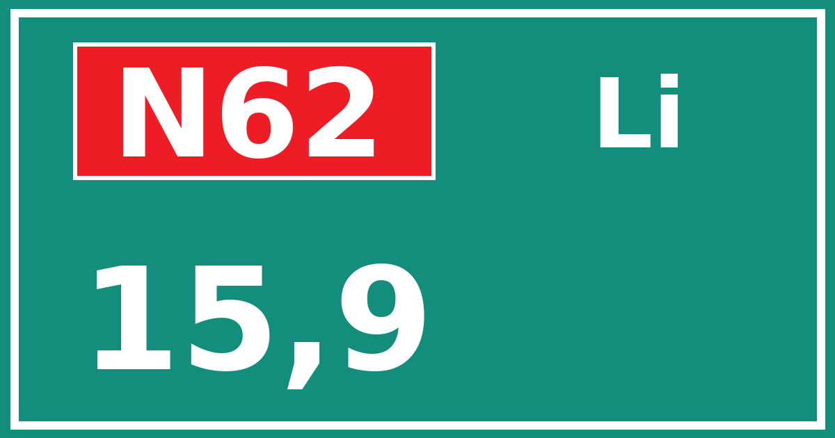 Hectometerbord N62 15,9 zijde Li