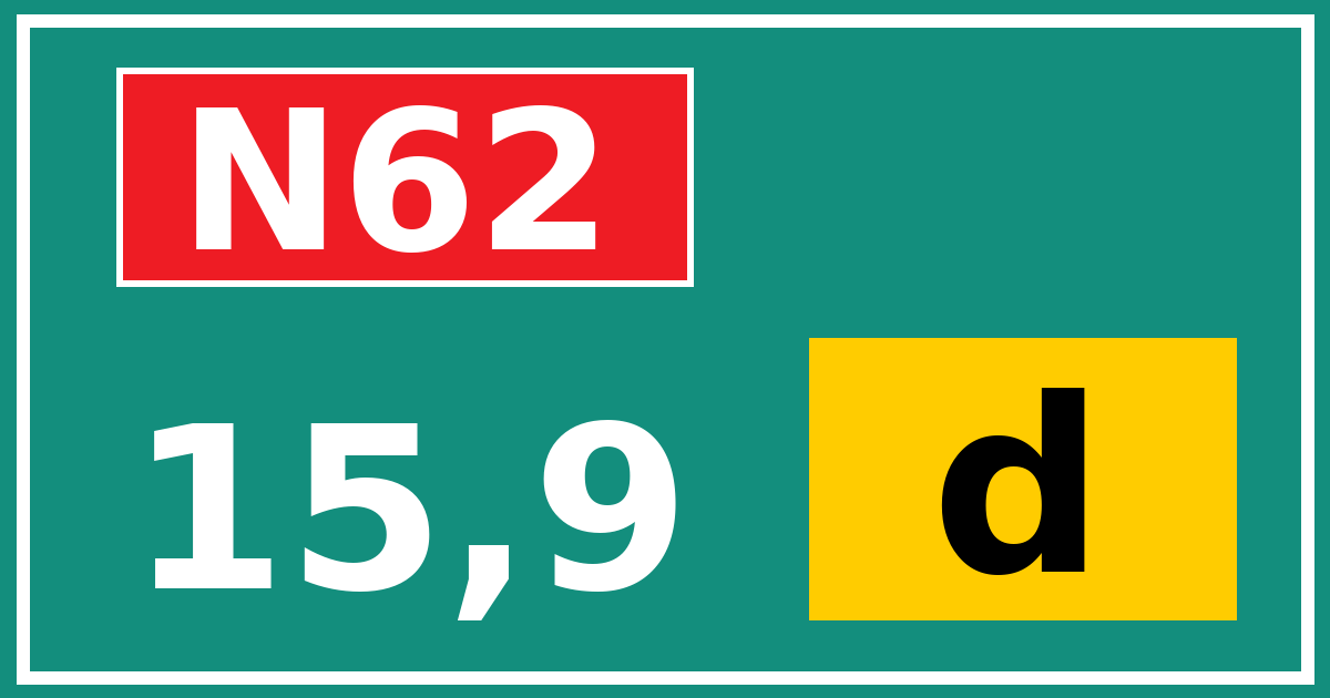 Hectometerbord N62 15,9 letter d