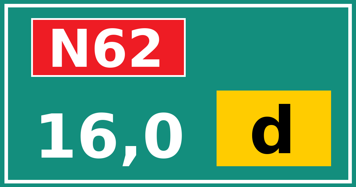 Hectometerbord N62 16,0 letter d