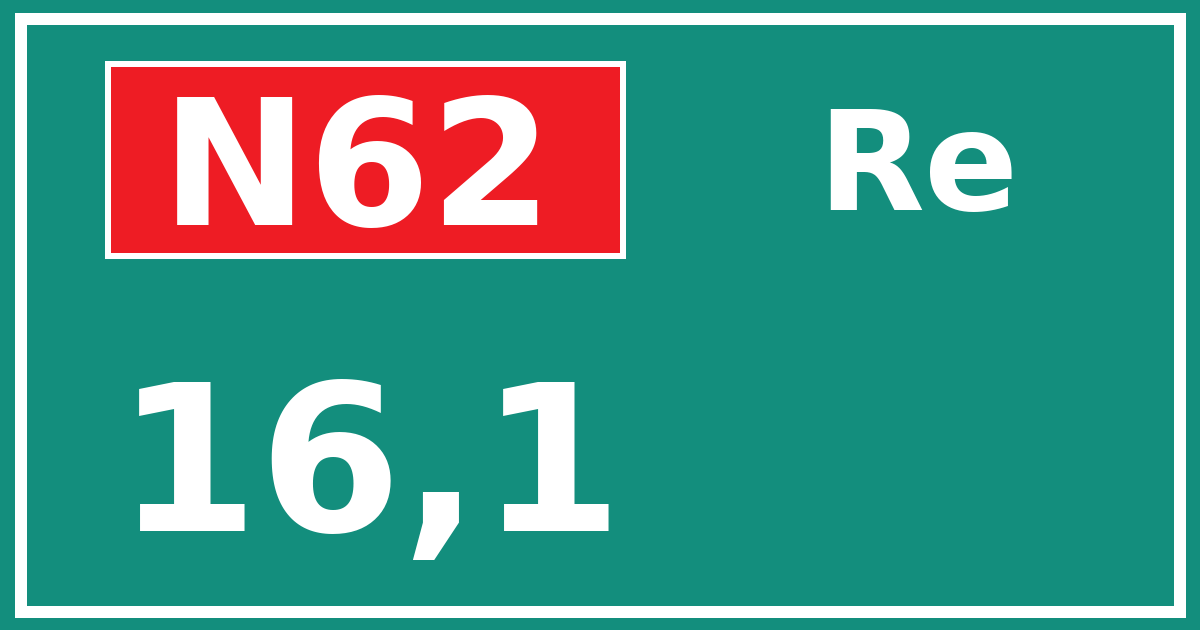 Hectometerbord N62 16,1 zijde Re