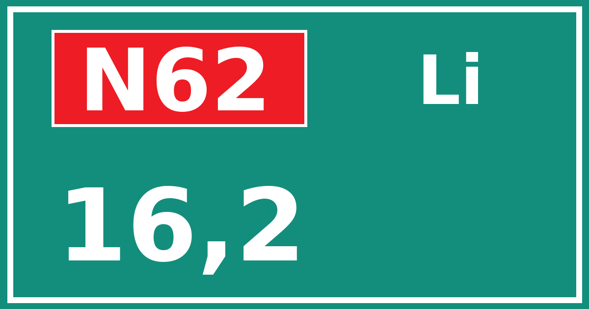 Hectometerbord N62 16,2 zijde Li