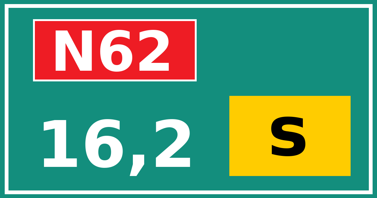 Hectometerbord N62 16,2 letter s