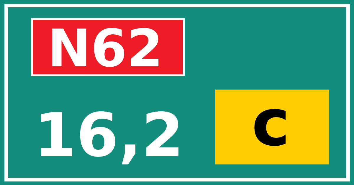 Hectometerbord N62 16,2 letter c