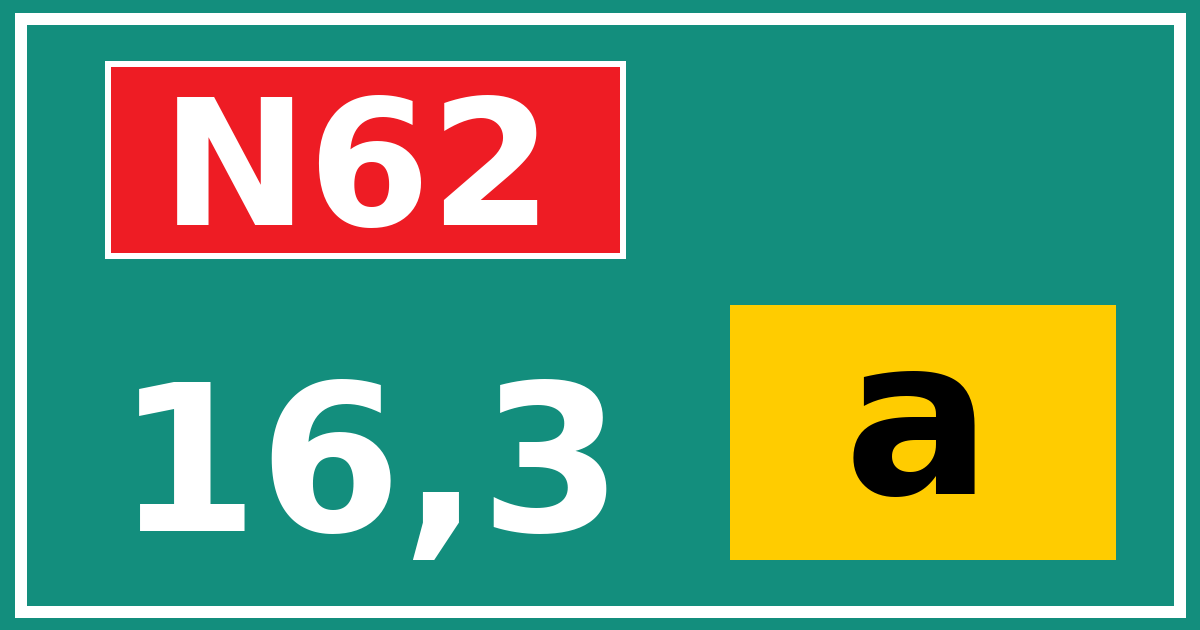 Hectometerbord N62 16,3 letter a