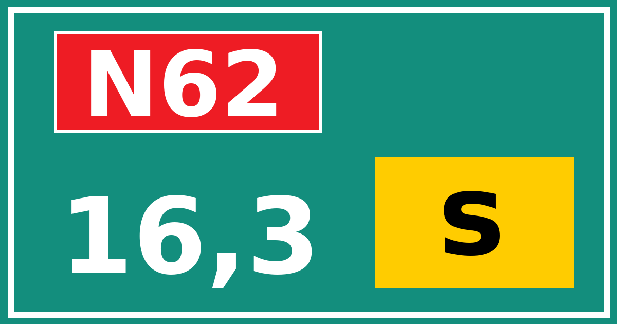 Hectometerbord N62 16,3 letter s